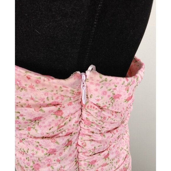 Elegant Womens Pink Floral One-Shoulder Ruched Midi Dress By Likely Size 12 Sexy - Picture 6 of 15